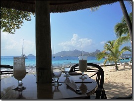 view of Palm Island anchorage from the beach restaurant
