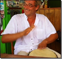 playing the djembe at Robert's bar in Mayreau