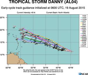 Prévision trajectoire Danny 201508190600